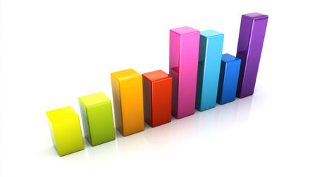 A vibrant bar graph showcasing various heights, symbolizing data growth and analysis, perfect for business, marketing, or finance concepts.の素材