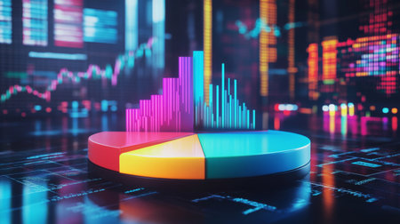 A sleek and modern data visualization showcasing a combination of bar and pie charts, ideal for business, finance, and analytical presentations.の素材