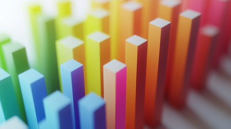Abstract digital artwork featuring colorful 3D bars, ideal for data visualization themes. Perfect for projects needing a vibrant and modern aesthetic.の素材