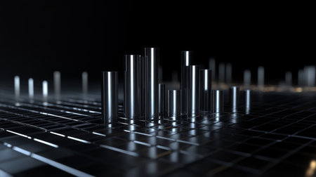 A striking abstract image featuring metallic cylinders on a dark background, representing modern technology and minimalistic design concepts. Ideal for creative projects.の素材