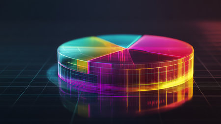 A vivid, digitally rendered pie chart showcasing data visualization in a modern style. Ideal for presentations, marketing materials, and online articles.の素材