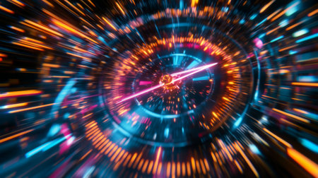 This vibrant abstract motion background features dynamic light patterns and colors. Perfect for technology-themed projects or creative visual displays.の素材