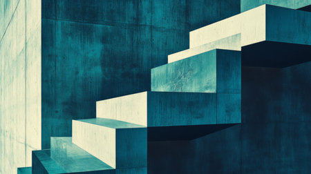 A striking image of a modern concrete staircase showcasing unique geometric forms and textures, highlighting architectural design in urban settings.の素材