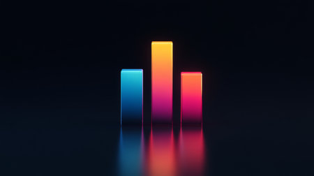 This vibrant bar graph illustration showcases a modern design with colorful gradients, perfect for representing data analysis and business insights.の素材