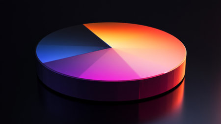 A vibrant and colorful gradient pie chart on a sleek black background. This modern design captures attention with its abstract shapes and smooth finish.の素材
