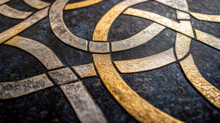 This image showcases an elegant design featuring gold and silver lines forming intricate curves on a dark textured surface, perfect for a sophisticated touch.の素材