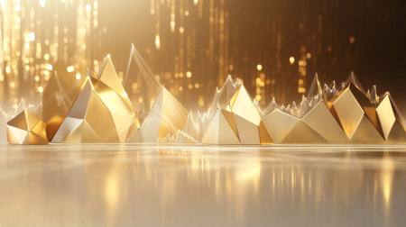 This captivating image features golden geometric shapes with a soft glowing background, creating an elegant and modern atmosphere perfect for artistic projects.の素材