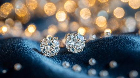 Stunning diamond earrings sparkle against a soft fabric backdrop, showcasing luxury and elegance. Perfect for highlighting fashion and beauty in any setting.の素材