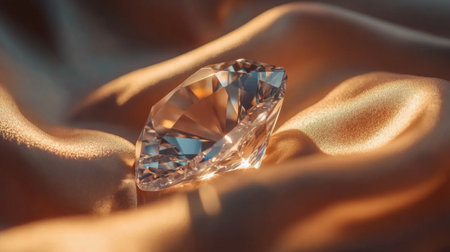 A stunning diamond rests elegantly on soft fabric, showcasing its brilliance and clarity. The interplay of light creates a captivating visual that embodies luxury and beauty.の素材