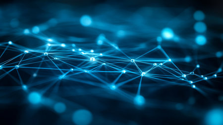 A visually stunning abstract background showcasing glowing blue lines and points. This digital network connection represents technology, data, and communication.の素材