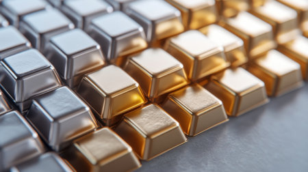 A beautiful arrangement of gold and silver bars showcasing luxury and wealth. Perfect for finance, investment themes or high-end product advertisements.の素材