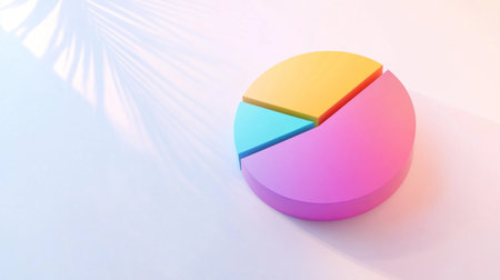 A modern and colorful pie chart placed on a soft background, ideal for business presentations, financial reports, or creative design projects.の素材