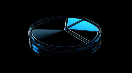 A sleek 3D pie chart on a dark background, perfect for showcasing data analysis and statistics in presentations and reports. Evokes a modern aesthetic.の素材
