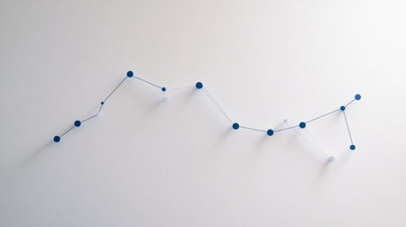 Abstract design of a data visualization chart featuring geometric shapes and connecting lines, representing trends and analytics in a clean, modern style.の素材