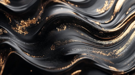 This stunning abstract image features a flowing wave pattern in black and gold, creating a luxurious and modern aesthetic perfect for various design projects.の素材