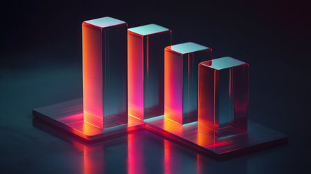 A vibrant abstract illustration featuring neon-colored bar graphs. Ideal for representing data analytics, business growth, and modern design trends.の素材