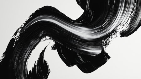 A striking abstract image featuring a bold black and white brush stroke on a clean white background, perfect for artistic and minimalist designs.の素材