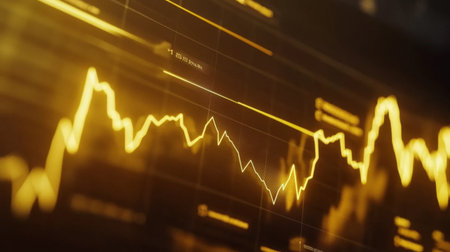 A stunning digital illustration of a golden financial chart showcasing market fluctuations. Ideal for discussions on investments, analytics, or economic trends.の素材