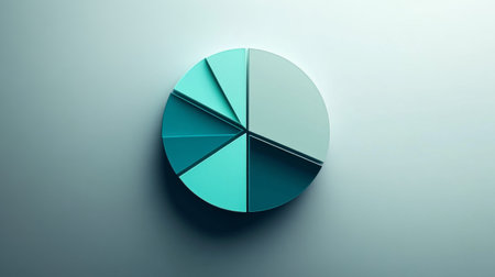 A modern pie chart design in soft teal tones, ideal for data visualization. This abstract representation is perfect for business presentations and reports.の素材