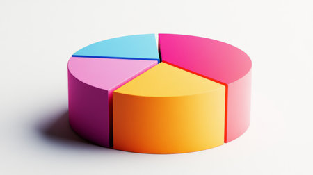 A colorful pie chart displaying four segments in vibrant hues. Ideal for business presentations, data analysis, and creative projects. Clean, modern design.の素材