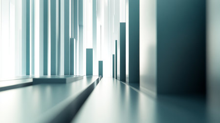 This abstract image features a modern architectural setup with vertical shapes and bright light, creating a sleek and minimalistic atmosphere perfect for design projects.の素材
