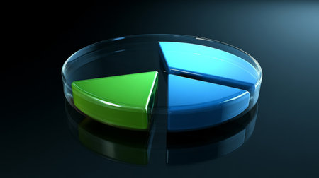 This 3D pie chart showcases vibrant colors and smooth design, ideal for presentations or reports. Perfect for visualizing data in business or finance contexts.の素材