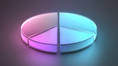 A vibrant pie chart diagram with a gradient effect, showcasing segments in purple and blue. Ideal for data visualization and business presentations.の素材