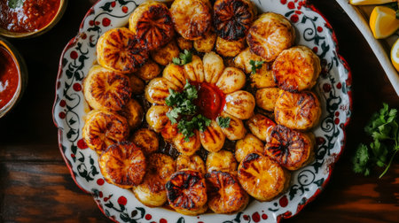 A vibrant platter of grilled citrus fruits garnished beautifully, perfect for appetizers or healthy snacks. Ideal for dining and entertaining occasions.の素材