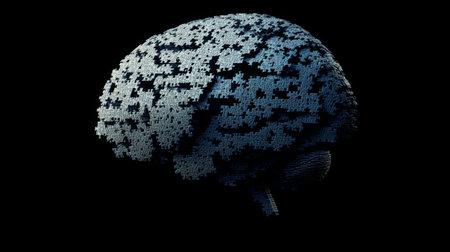 A unique artistic interpretation of a brain created from puzzle pieces, symbolizing creativity and intelligence in a visually striking design.の素材