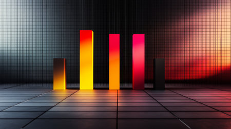 A striking 3D bar graph featuring vibrant gradient colors showcases modern design. Perfect for data visualization, analytics, and creative projects.の素材
