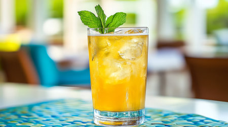A refreshing mint cocktail served in a clear glass filled with ice, garnished with fresh mint leaves, perfect for summer gatherings and celebrations.の素材