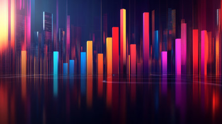 This vibrant 3D bar graph features striking colors against a dark background, perfect for representing data in modern visual formats and enhancing presentations.の素材