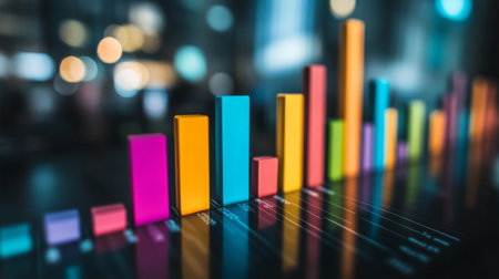 A vibrant bar graph illustrating company earnings with colorful metrics, designed for business analysis. Perfect for presentations and financial reports.の素材
