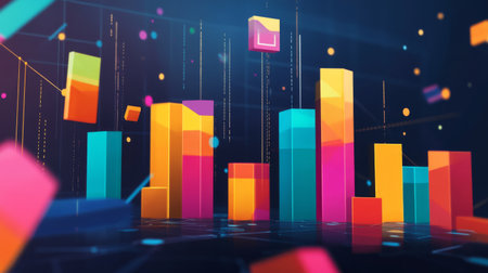 A vibrant and colorful bar graph visually representing company earnings, highlighting important financial metrics and trends for effective business analysis.の素材