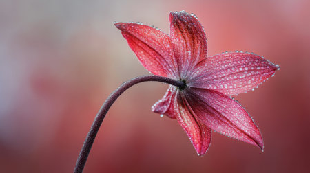 A stunning close-up of a single flower with water droplets, showcasing its vibrant petals and delicate stem. Perfect for nature and artistic themes.の素材