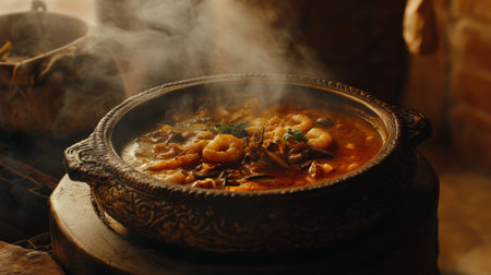 Enjoy a vibrant bowl of tom yum goong soup, featuring succulent shrimp, aromatic herbs, and a spicy broth, perfect for a cozy dinner experience.の素材