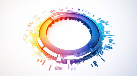 Explore a vibrant circular infographic featuring multiple data rings. This modern design visually represents analytics and statistics in an engaging way.の素材