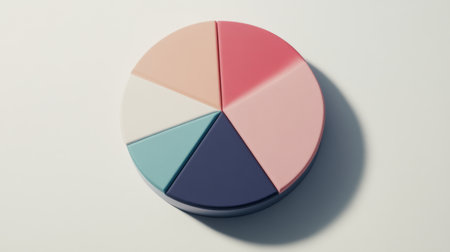 This minimalist 3D pie chart features soft, muted colors, ideal for conveying data in a stylish and modern way. Perfect for presentations and infographics.の素材