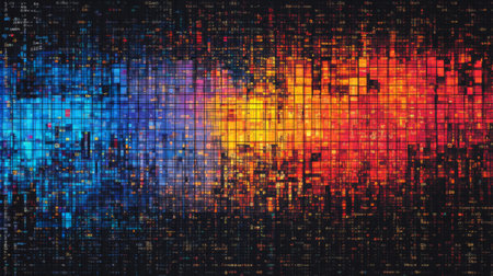 This vibrant heatmap features a striking color gradient on a dark background, ideal for data visualization and modern design projects. Perfect for digital analysis.の素材