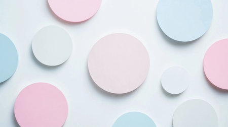 This image showcases a minimalist design featuring pastel colored circles on a white background, perfect for creative projects and modern aesthetics.の素材