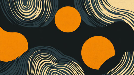 This abstract graphic features swirling patterns and circular forms in vibrant colors, creating a dynamic and visually intriguing design suitable for various creative projects.の素材