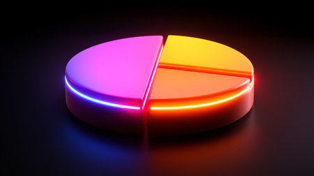 A vibrant 3D pie chart featuring bright, colorful slices, ideal for data visualization and analytics presentations. Engaging design for modern content.の素材
