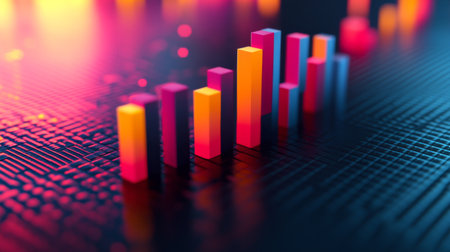 Explore a vibrant 3D bar graph representation showcasing data analysis. Ideal for business presentations and digital marketing projects, this image highlights growth and performance trends. Perfect for analytics and visualization needs.の素材
