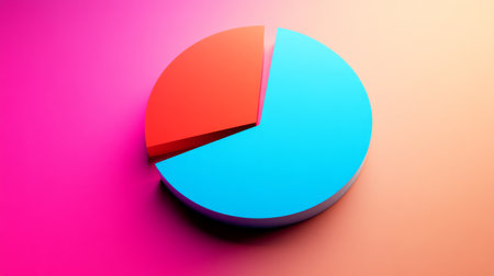 This vibrant 3D pie chart showcases a striking color contrast set against a smooth gradient background, perfect for data presentation and visual analysis.の素材