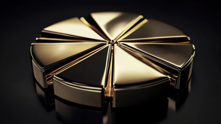 A stunning metallic 3D pie chart showcasing engraved details and elegant design. Perfect for business presentations, data visualization, or creative projects.の素材
