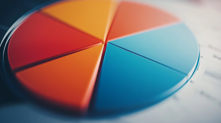 A vibrant pie chart segment displayed on a business background, representing data analytics and financial performance, suitable for reports and presentations.の素材