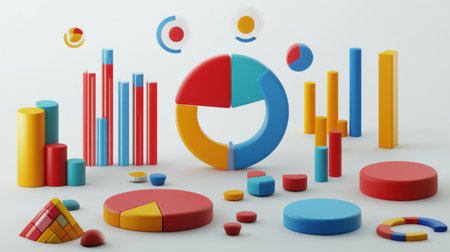 Vibrant geometric shapes and charts ideal for illustrating data analysis concepts. Suitable for business presentations, educational materials, and creative projects.の素材