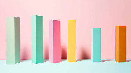 A vibrant arrangement of colorful geometric shapes on a soft pastel background, perfect for projects related to modern design, art, and minimalism.の素材