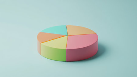 A vibrant pie chart in pastel colors against a soft background. Ideal for business presentations, educational materials, and data visualization.の素材