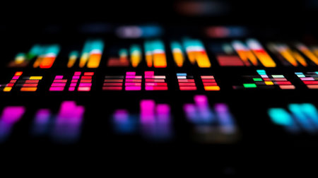 Discover a striking abstract artwork featuring colorful light patterns on a dark background. This vibrant image evokes creativity and modernity, perfect for various design projects.の素材